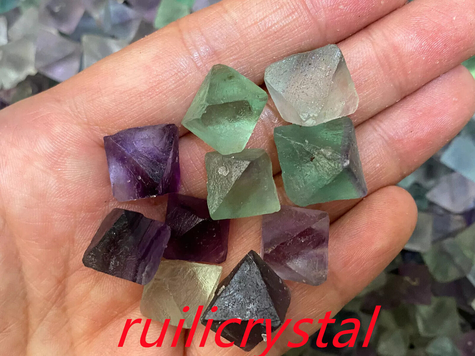 Natural Fluorite octahedron Quartz Crystal Reiki Healing 10pcs