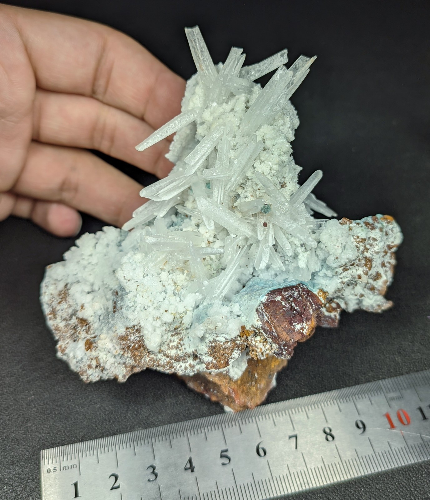 New Find White Aragonite with Blue Malachite on Matrix Limonite, Specimen – Pak.