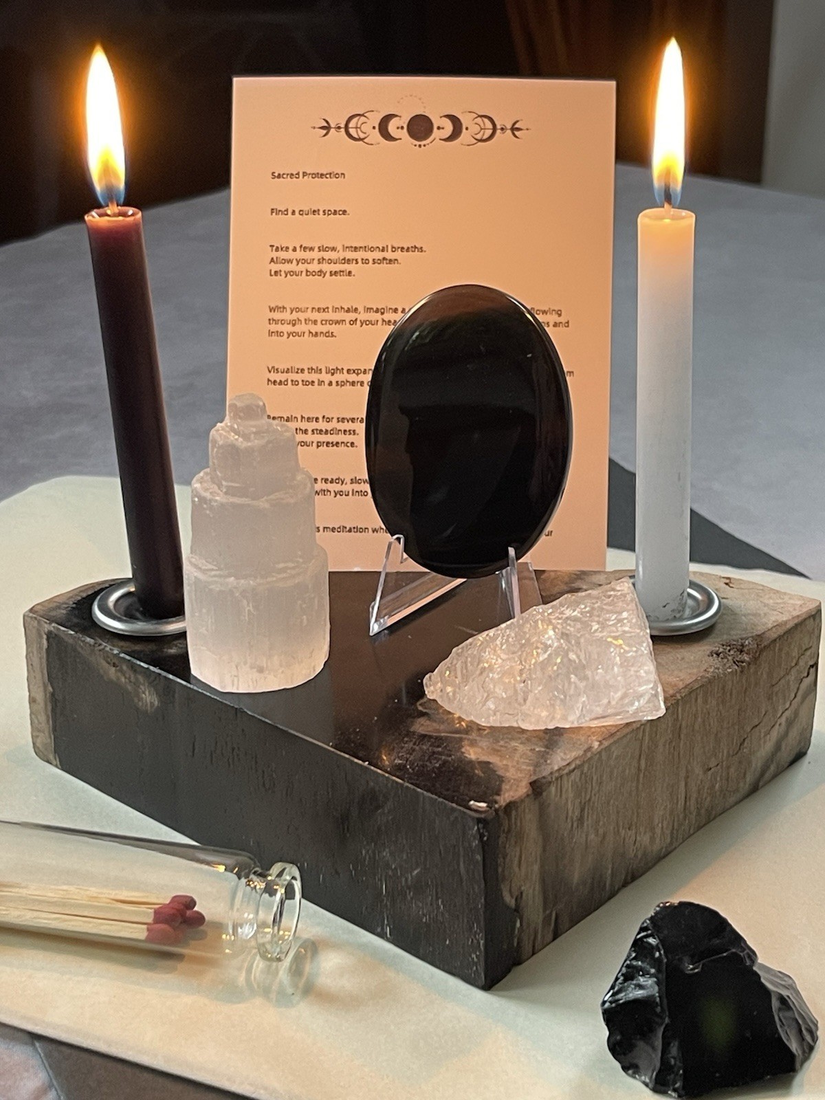 Protection Crystal Gift Box Set with Candles Ice Obsidian Quartz Selenite