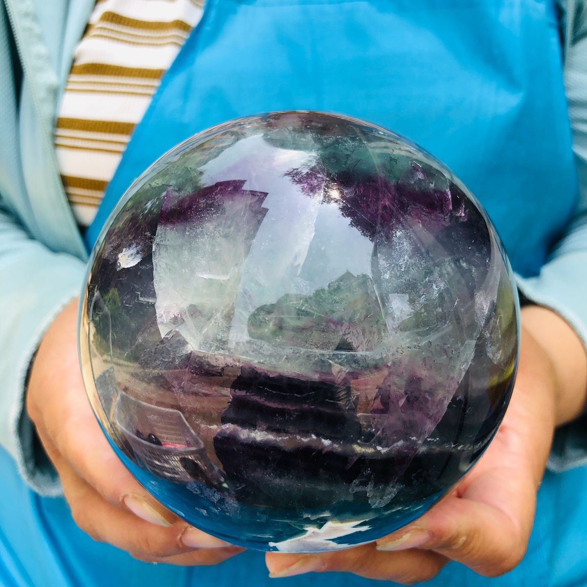 4.24 LB Natural Rainbow Fluorite Sphere Collectible Decor Healing Stone 5503