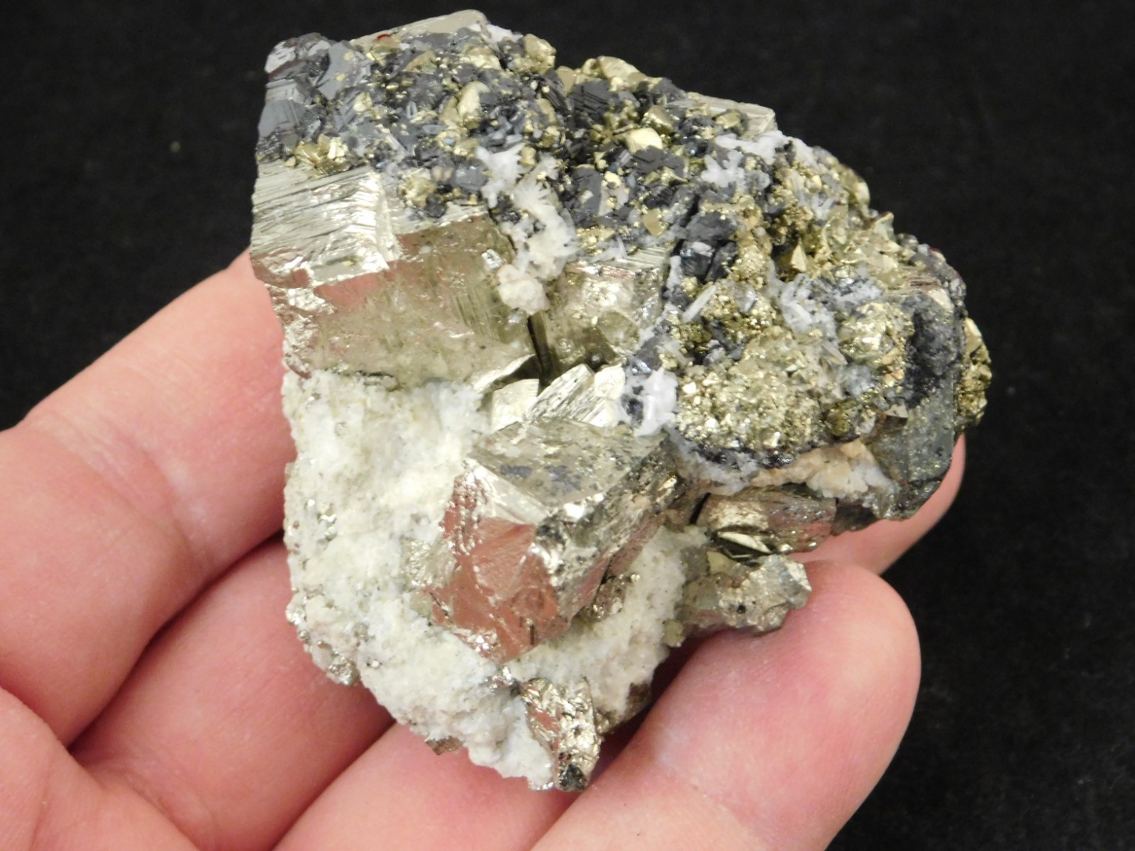 Sphalerite Crystal Cluster with Chalcopyrite Calcite and Pyrite 214gr