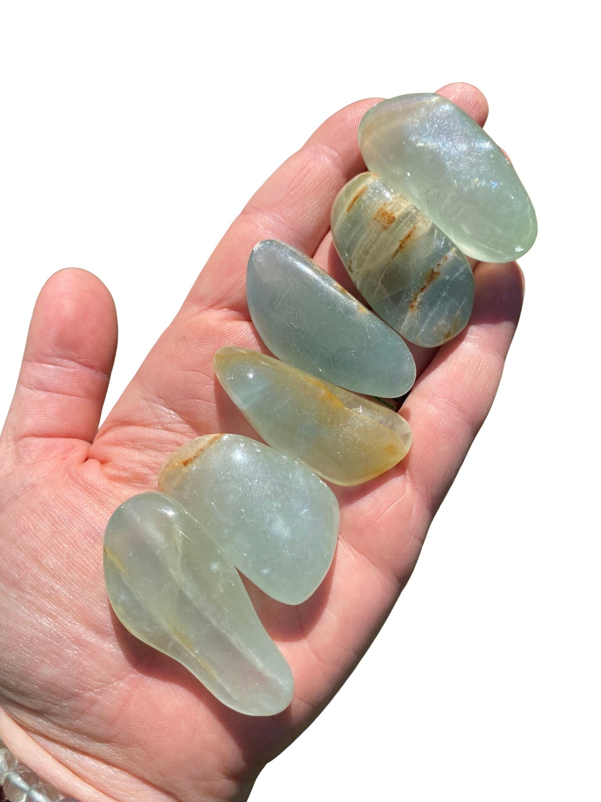 Lemurian Aquatine Calcite Tumbled Stone from Argentina, Polished Crystal