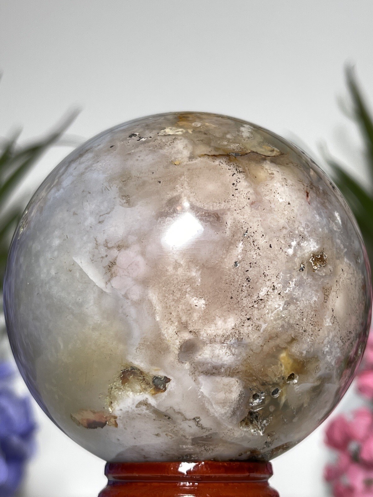 61mm FLOWER AGATE SPHERE – Mineral Cherry Blossom Pink Blue Chakra Witch Crystal