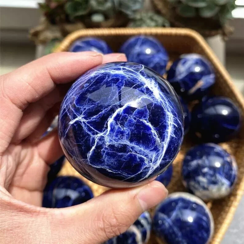 50mm Natural blue Sodalite Ball Quartz Crystal polished Sphere Healing gift 1pc