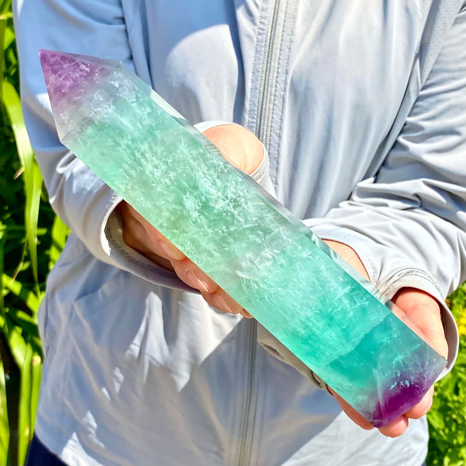 1.92LB Large Natural colored fluorite crystal column obelisk healing specimen