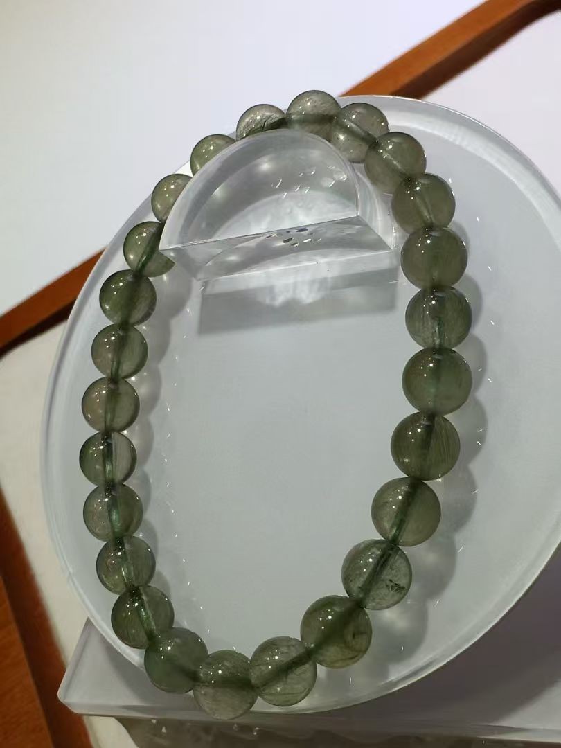 Natural rare Green Rutilated Quartz Big round Bracelet Adult Collectibles