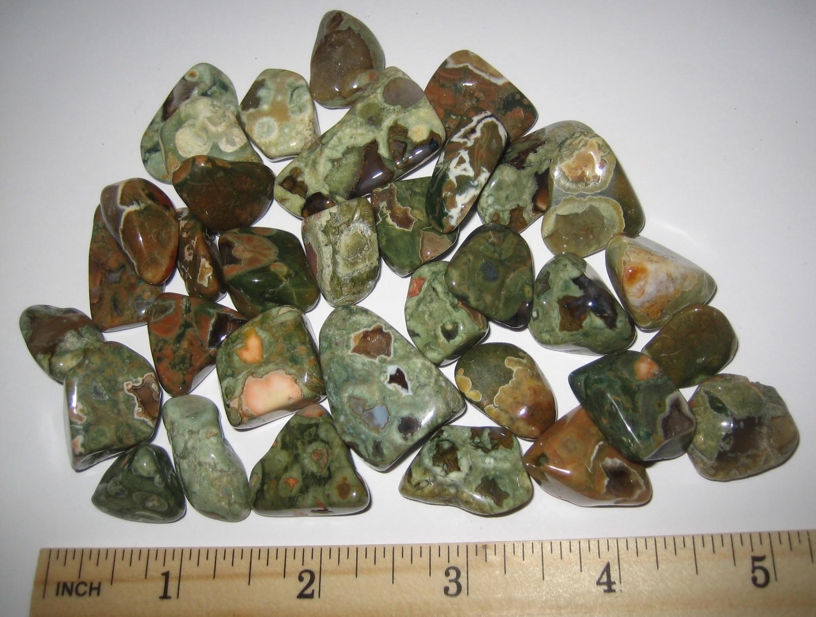 32 A+ TUMBLED POLISHED 0.6″- 1″ RAINFOREST JASPER STONES AUSTRALIA 141.8grams *3