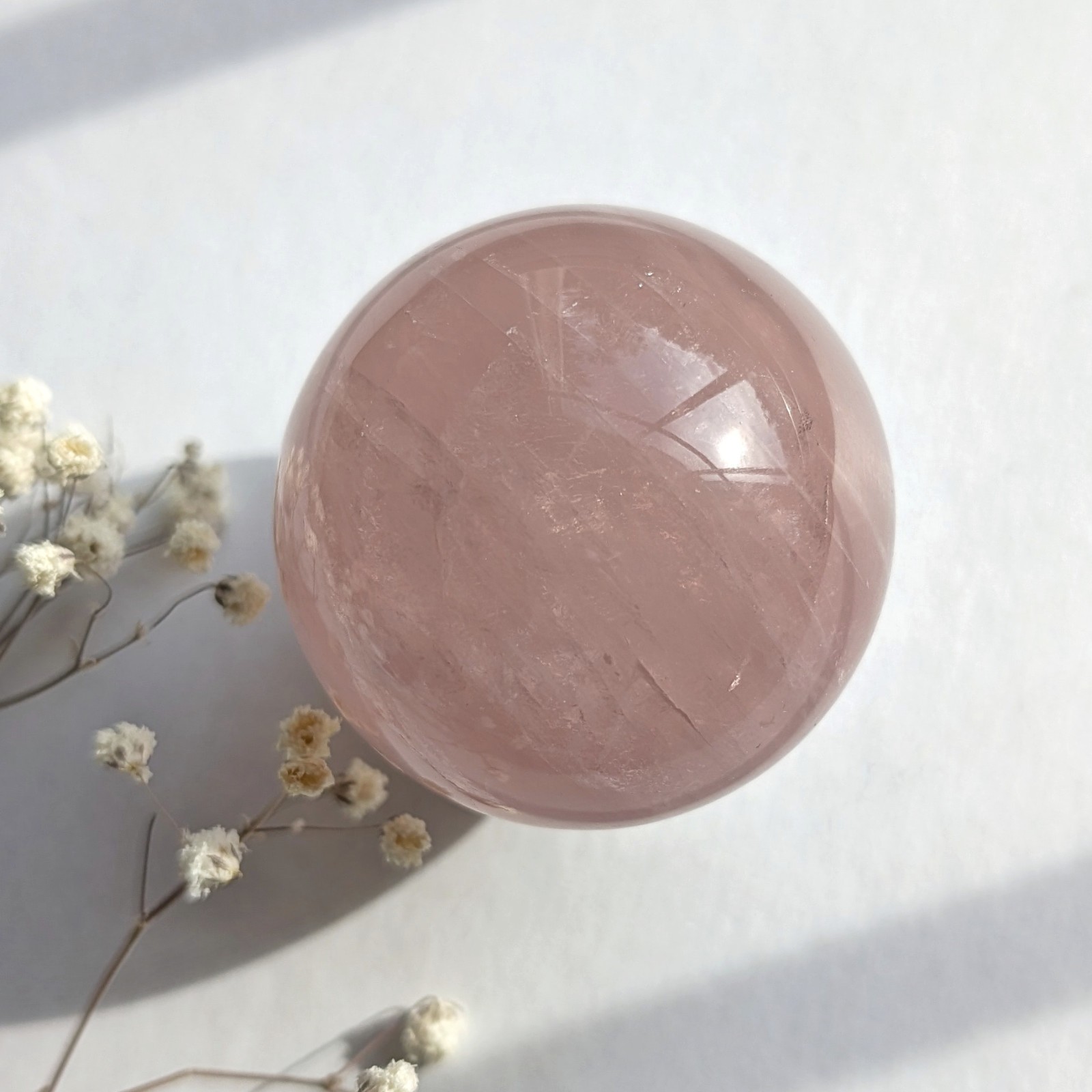 51mm super flashy rose quartz sphere with asterism, star rose quartz crystal