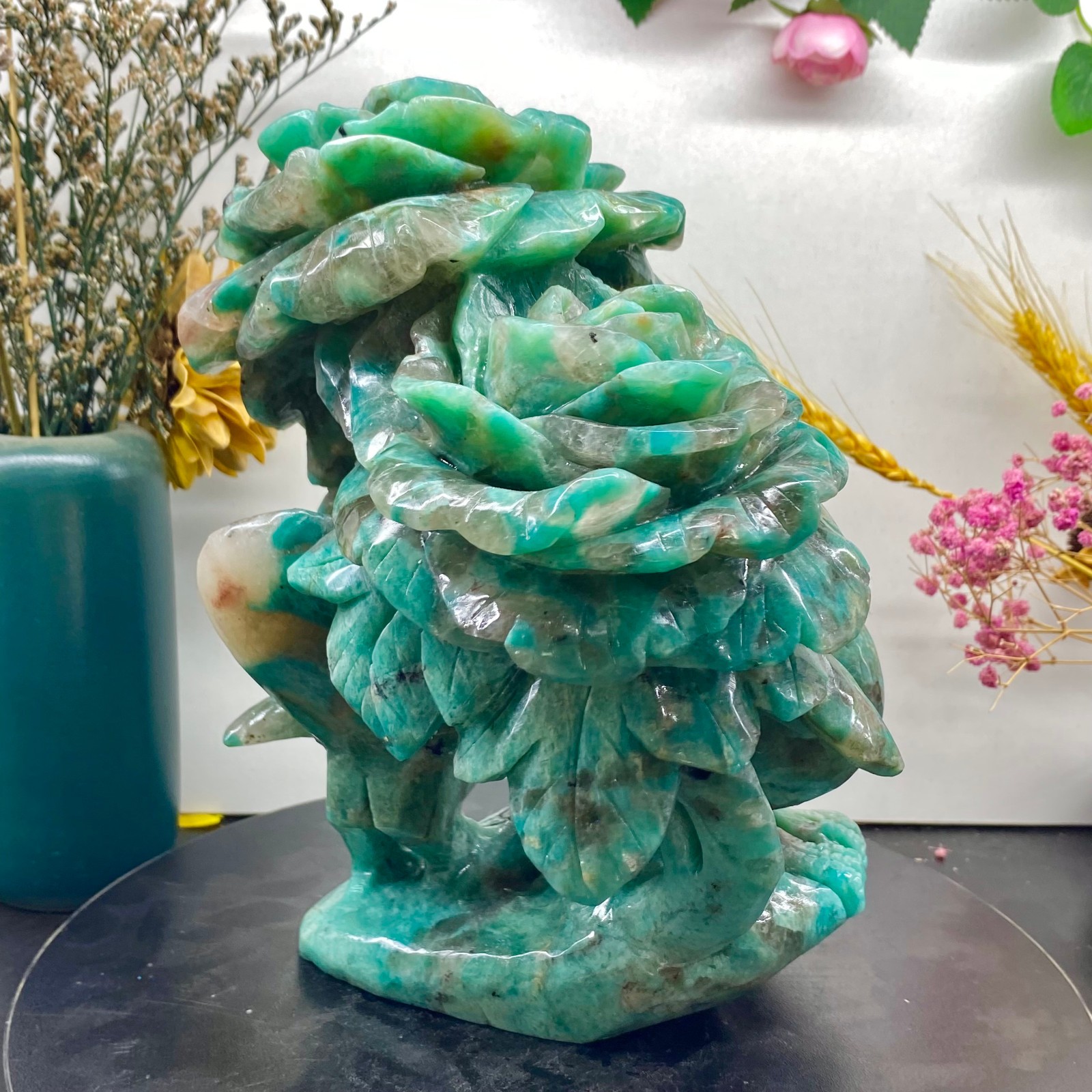 6.4LB Natural jade carvings flowers birds magpies crystal spiritual energy
