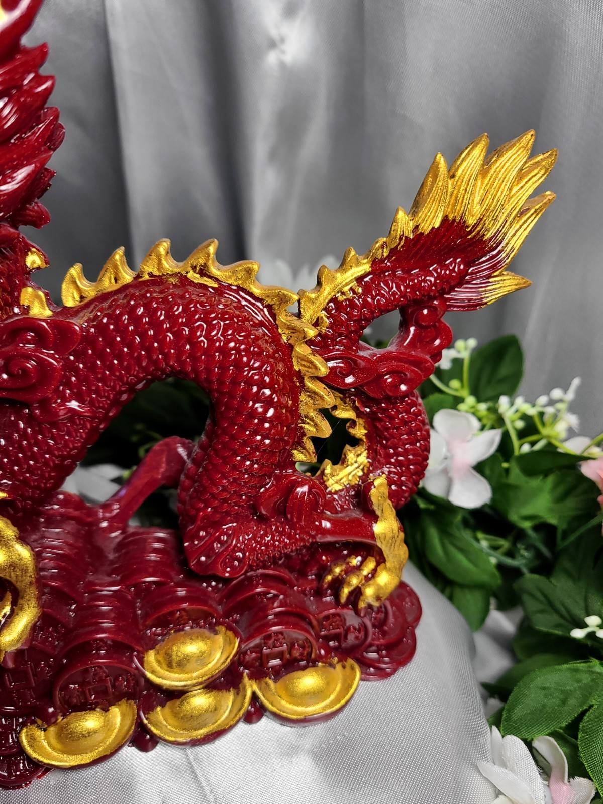 XL 9″ 2.4 lbs Genuine Cinnabar Stone Full Body Chinese Dragon Crystal Carving