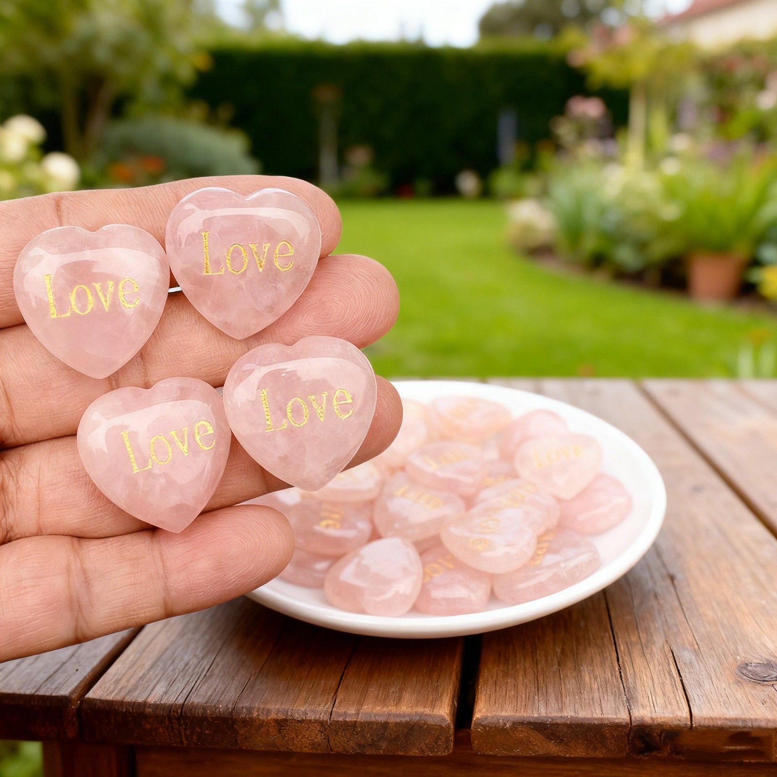 Rose Quartz Heart, 2.5cm Love Carved with Golden Patterns, Valentine’s Gift