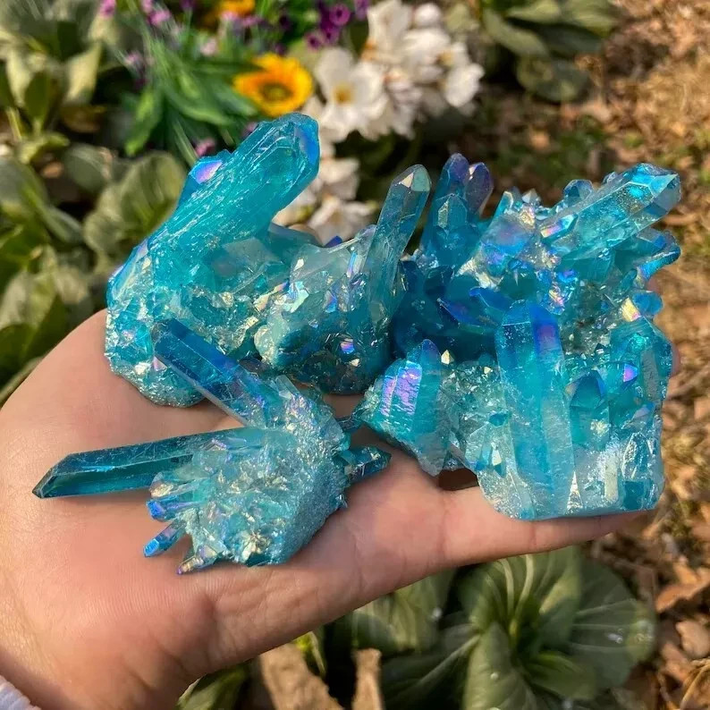 Angel Aura Blue Crystal Quartz Cluster Mineral Specimen Reiki Healing Decoration