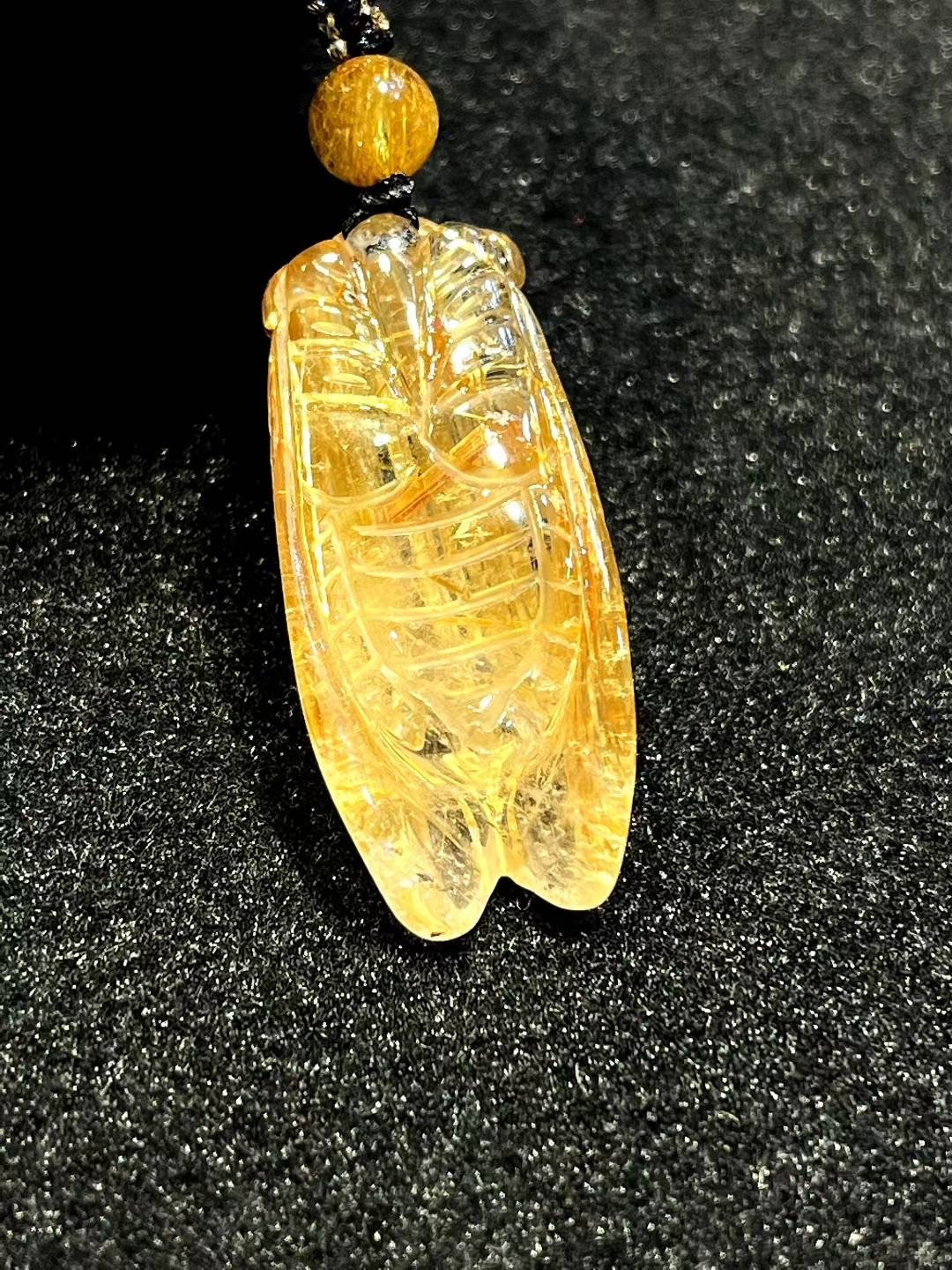 33*14*9mm A++ Natural Gold Rutilated Quartz Titanium Crystal Pendant 1pc