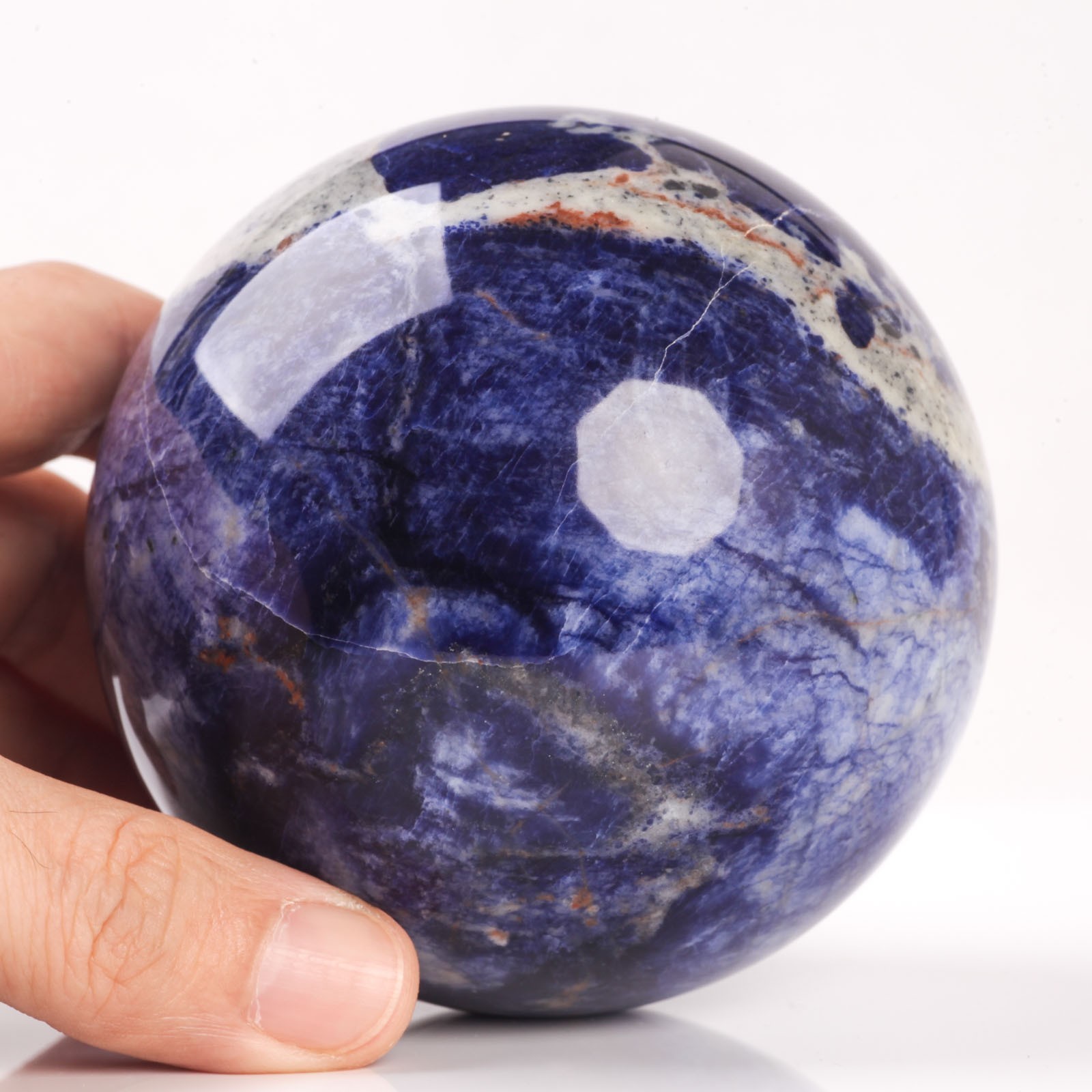 901g 86mm Deep Blue Sodalite Sphere Large Crystal Ball White Veins Healing