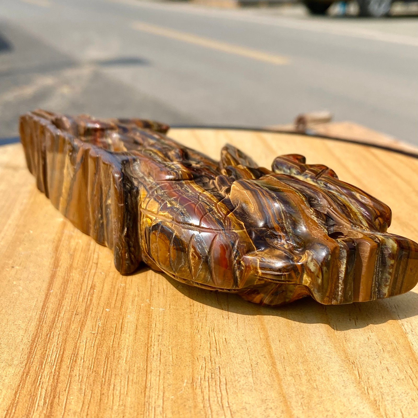 462G Natural Tiger Eye Hand Carved Dragon Figurine Crystal Healing Stone