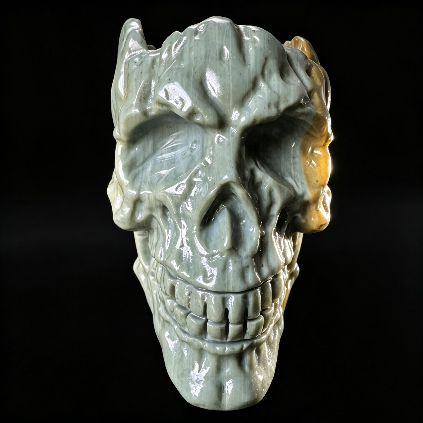 Hand Carved Songhua Stone Predator Skull Ashtray Gothic Sci-Fi Man Cave Decor