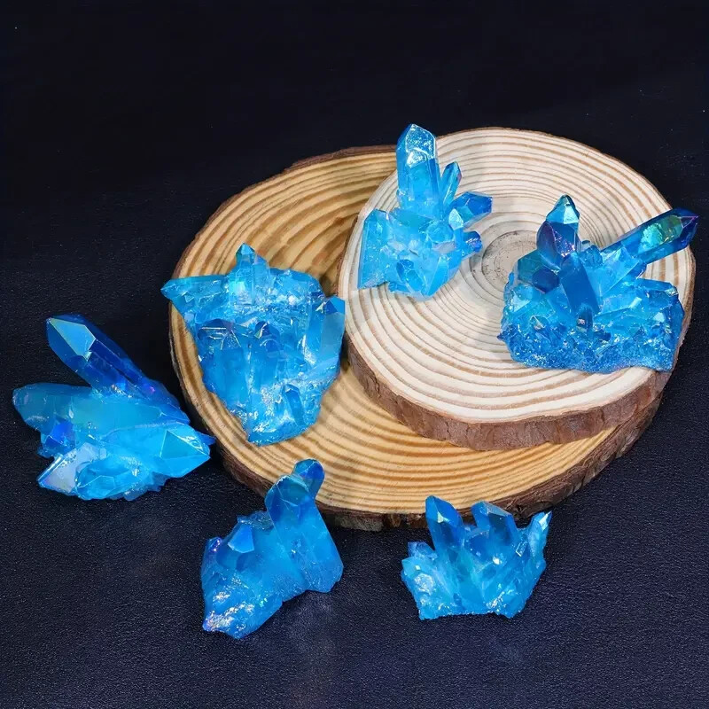 80-100g Aqua Aura Blue Cluster Titanium Geode Quartz Crystal Mineral Specimens