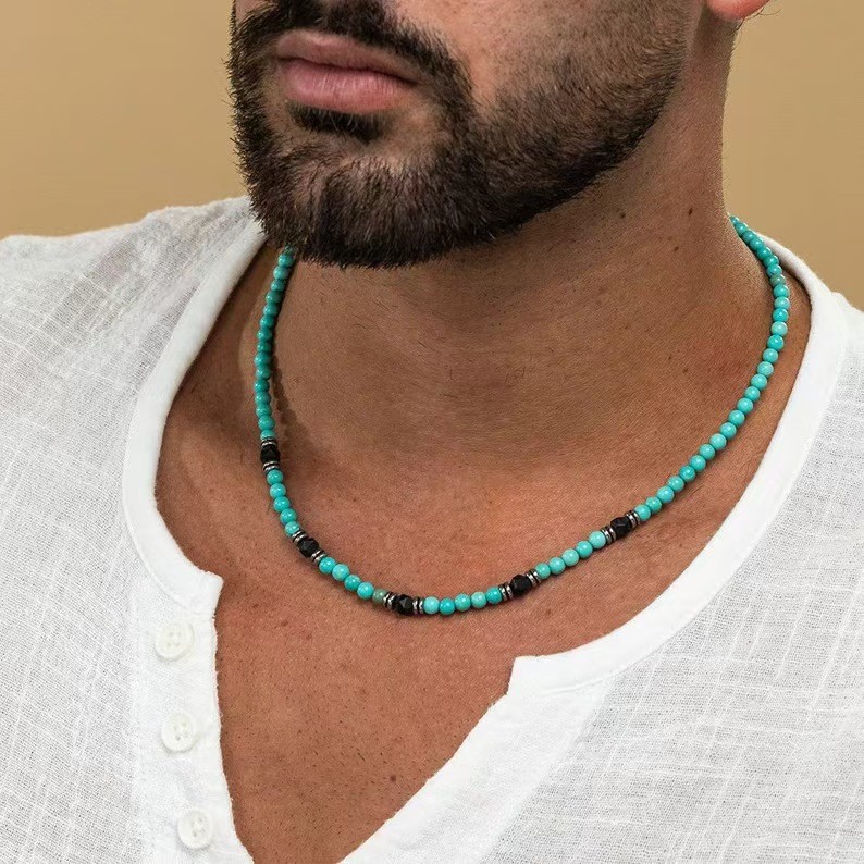 Handmade Turquoise Choker Bead Necklace Healing Reiki Energy Gift For Men