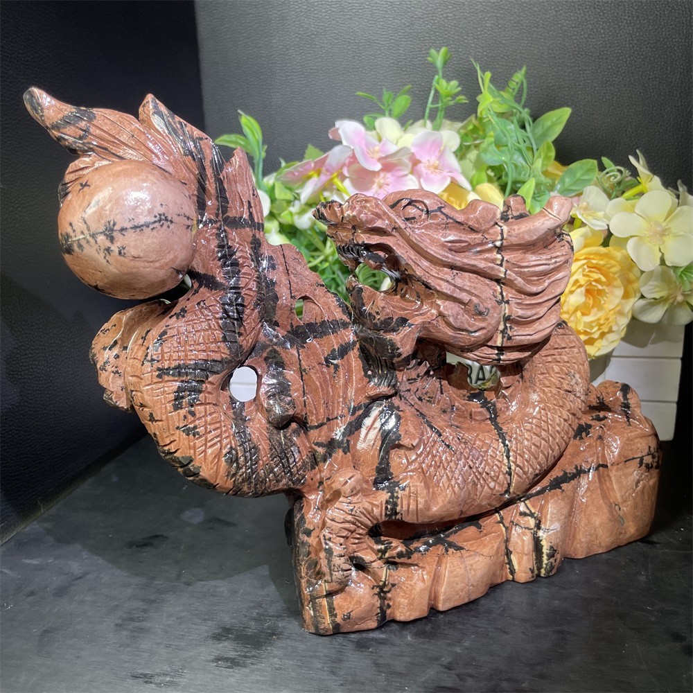 4.2LB 8.8″ A++Large Natural Picture Jasper Dragon Carved Crystal Statue Decor