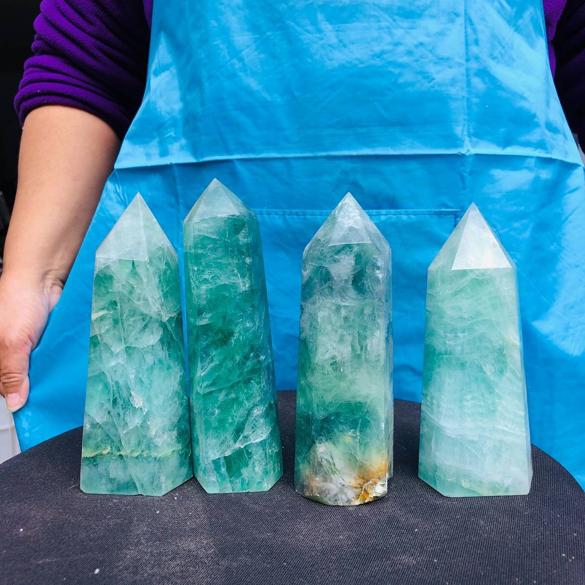 4.84LB 4pc Natural fluorite quartz obelisk crystal tower point healing decor