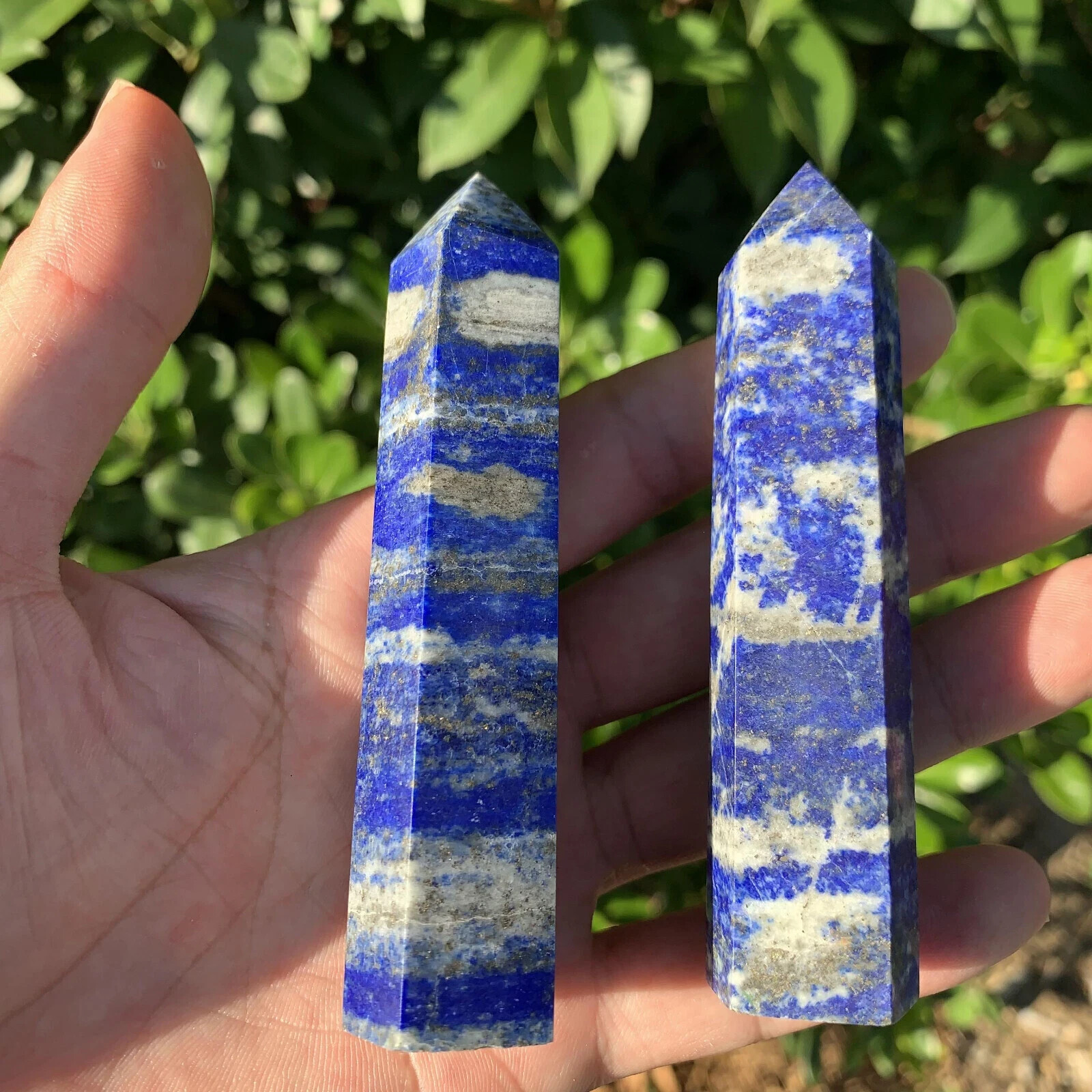 Lapis Lazuli Crystal Tower Natural Blue Stone Point Obelisk Wand Decor 3-3.5in