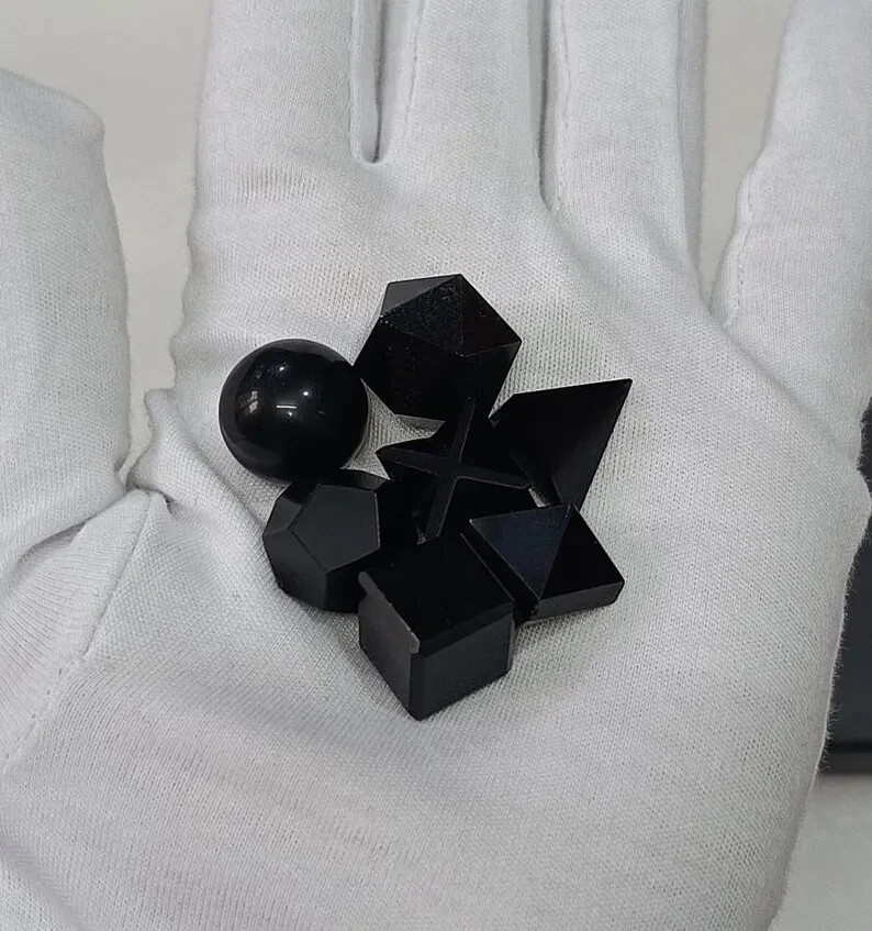 Natural Black Obsidian Platonic solids set 7 Pieces, With Premium Box.