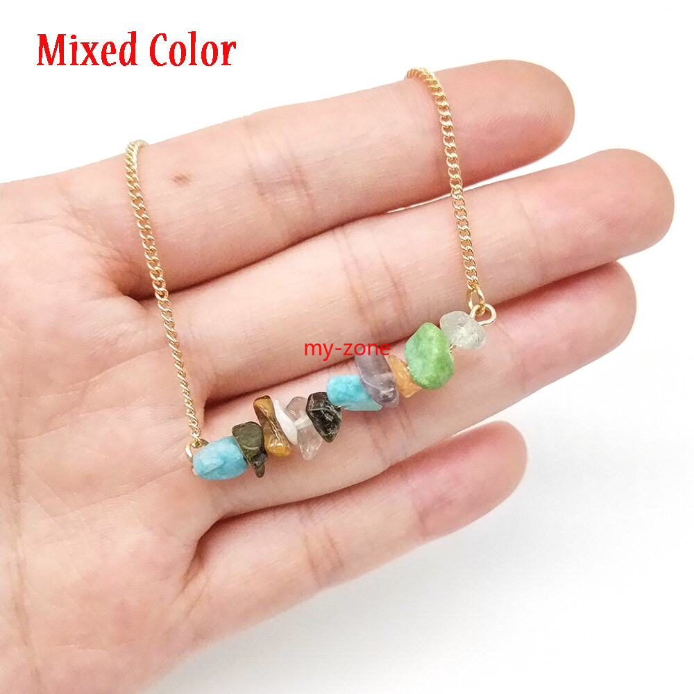 Raw Chakra Crystal Gemstone Necklace Dainty 7 Chakra Healing Crystals Charm