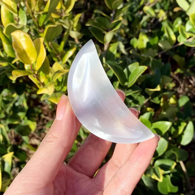 1Pc Natural Selenite Moon Bowl Crystal Healing Cleansing Quartz Mineral Specimen