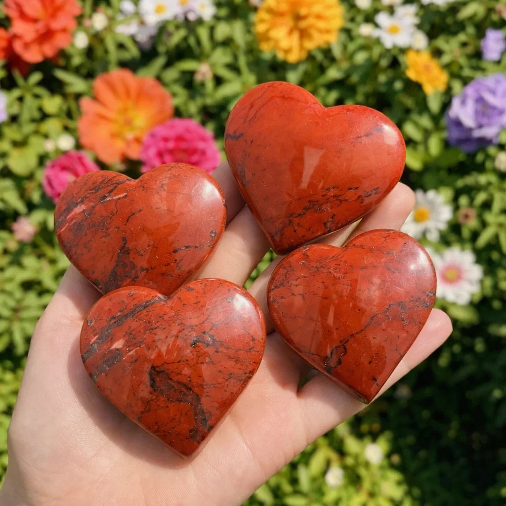 Red Jasper Heart Stone Natural Polished Pocket Palm Crystal Gift for Her Him
