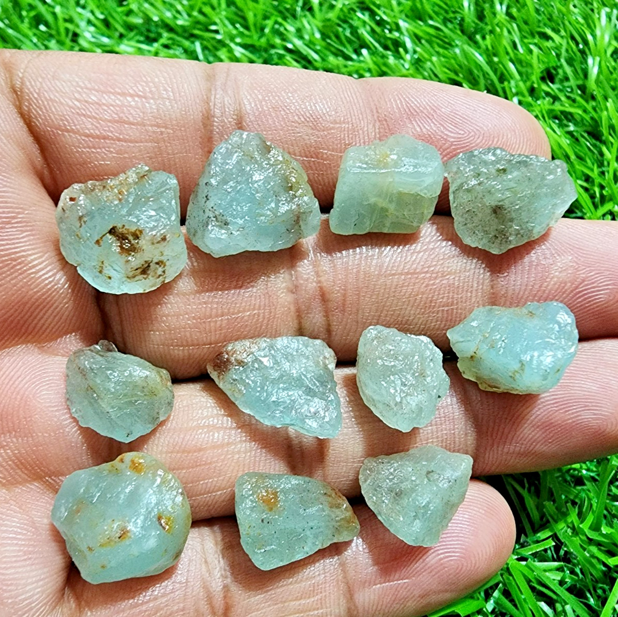 11Pcs Gorgeous Blue Aquamarine Gemstone Rough Lot 12-15mm Aquamarine Raw Stones