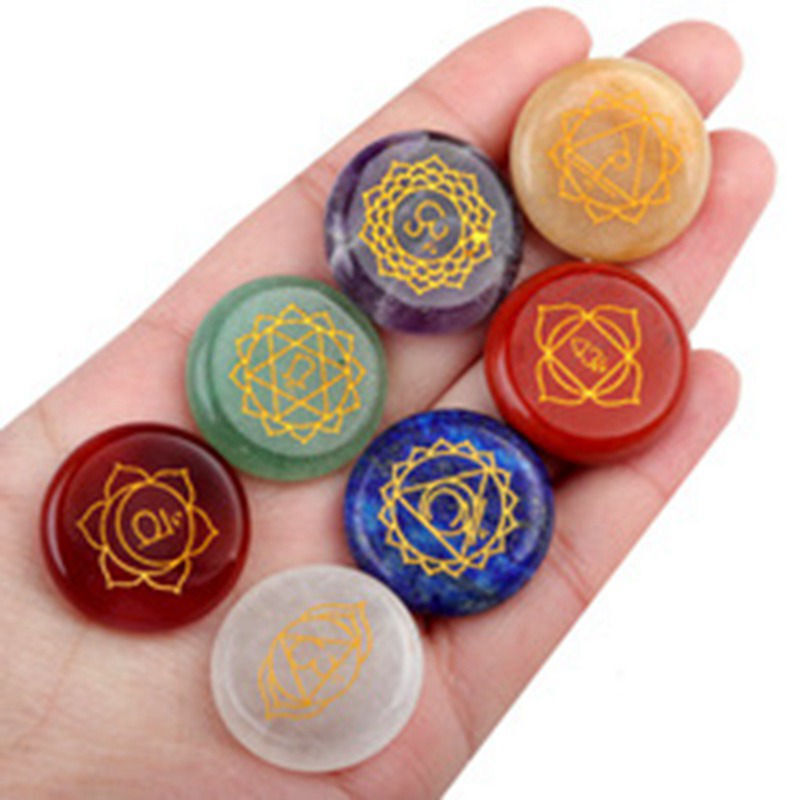 7 Chakra Natural Quartz Balance Rock Crystal Healing Symbol Yoga Stone Set Gift