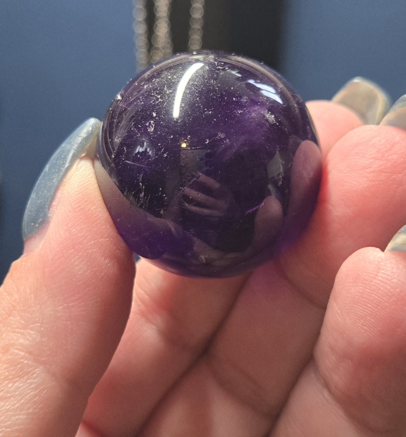 Set of 5 NEW Deep Purple Amethyst Crystal Spheres on 5 Metal Crown Stands. USA