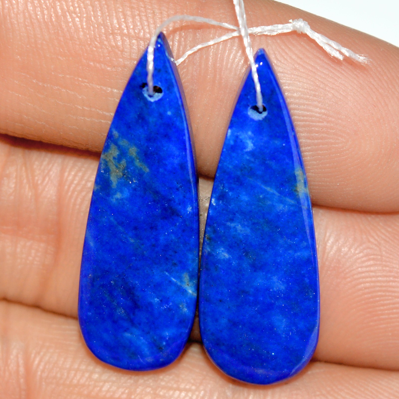 32 Cts Natural Lapis Lazuli Cabochon Gemstone Front Drill Pair 31x11mm #P741