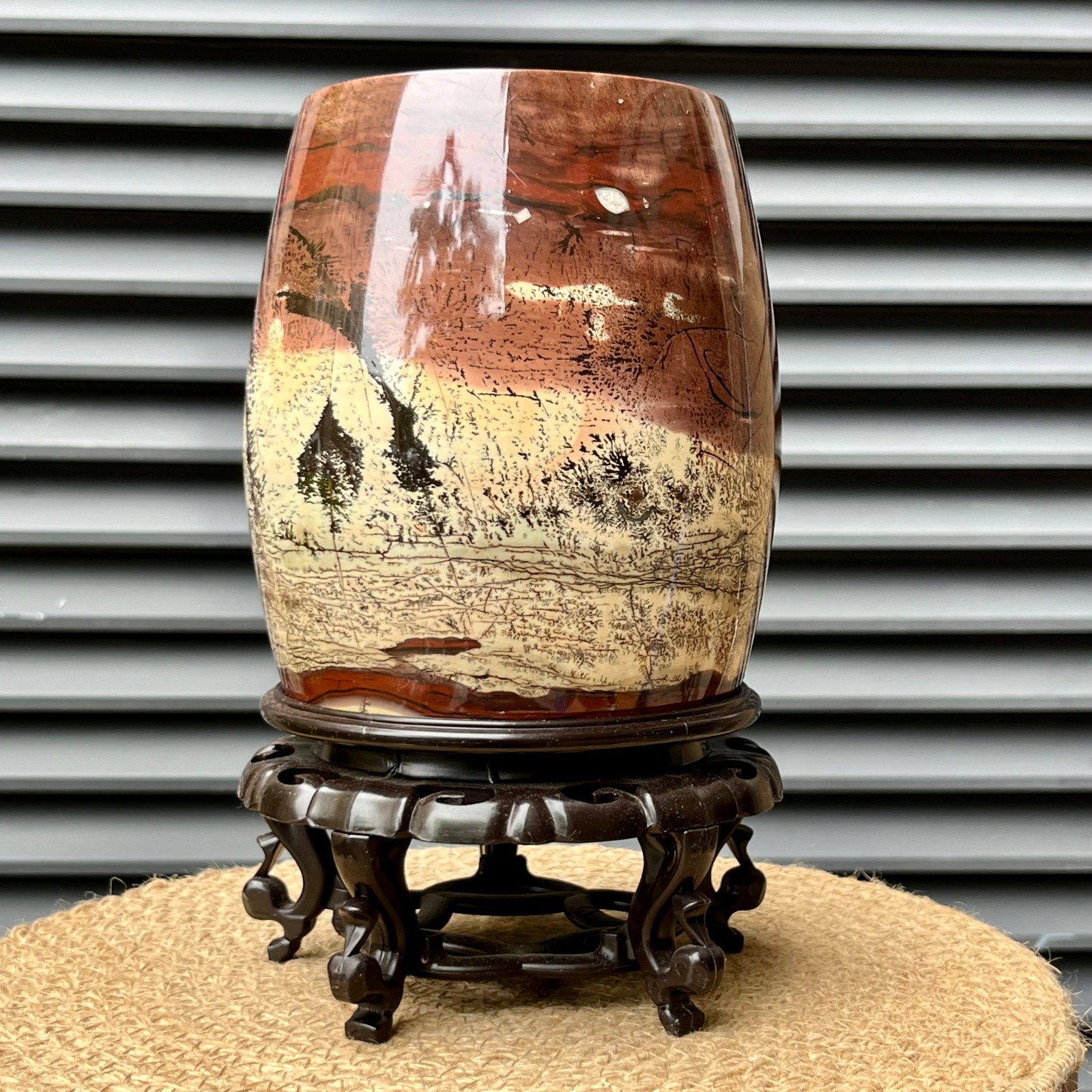 5lb Scenic Stone Hollow Vase Brush Pot Crystal Art Living Room Display Stand