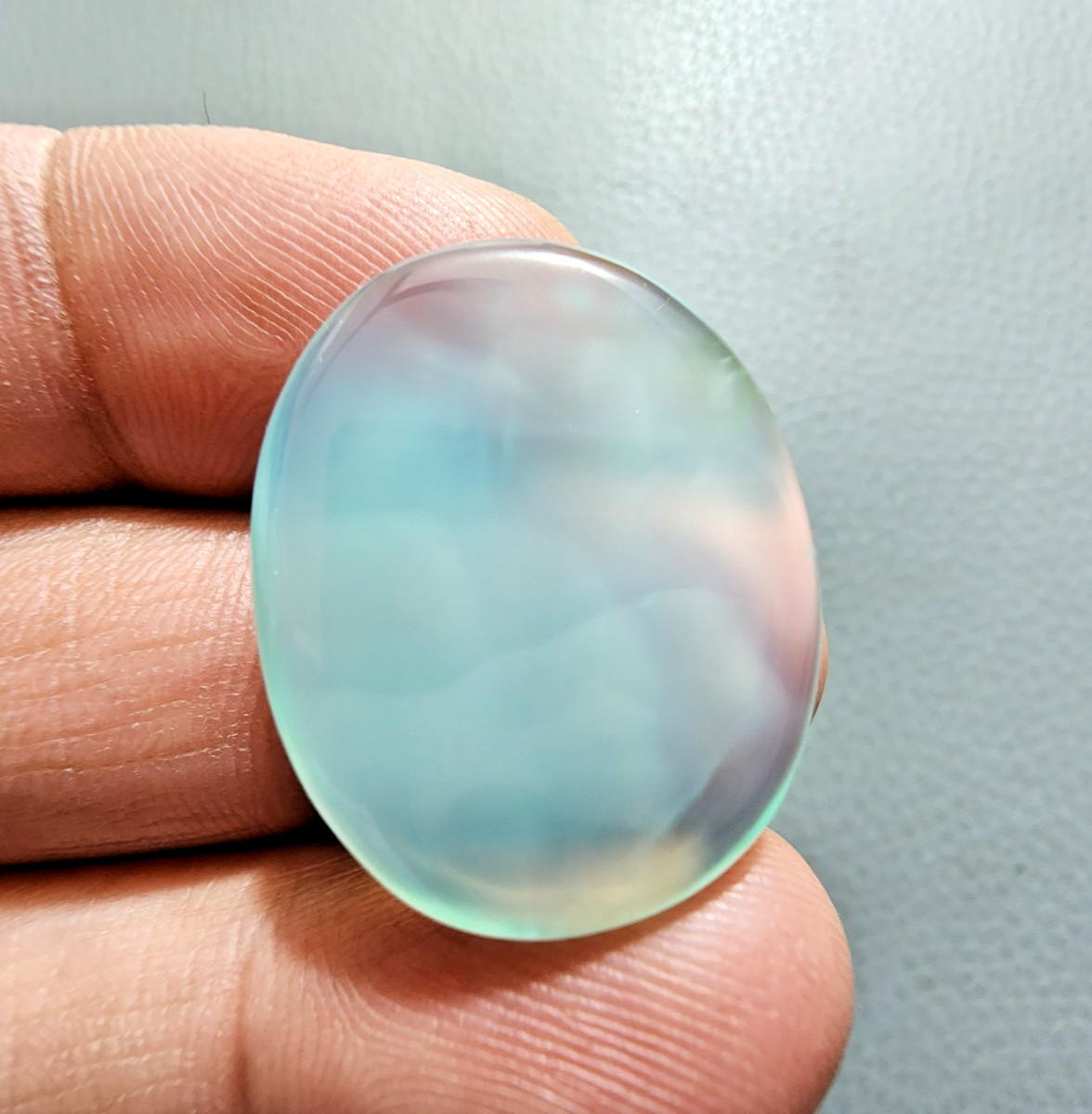 Rare Sky-Blue Chalcedony Flat Oval Cabochon 25Ct Polished Loose Gemstone Jewelry