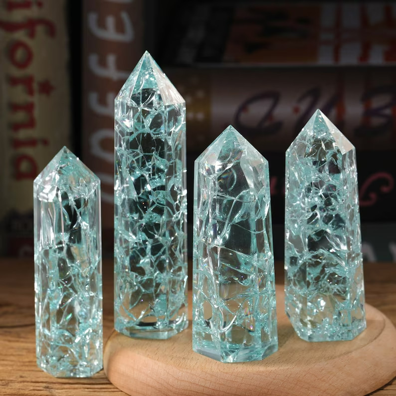Wholesale 1Lb Natural Blue Crackle Quartz Tower Point Obelisk Crystal Minerals