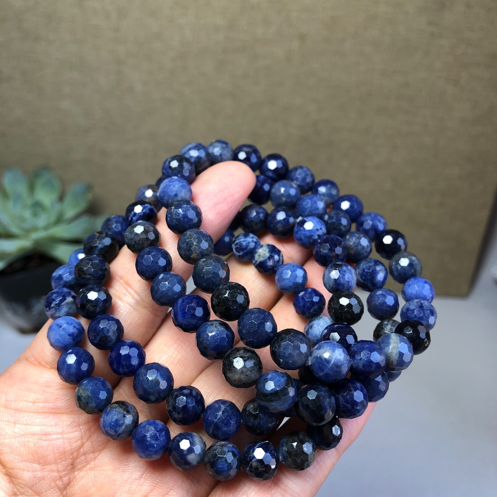 5Pcs Wholesal Natural sodalite agate bracelets Crystal ball sphere facet 8mm