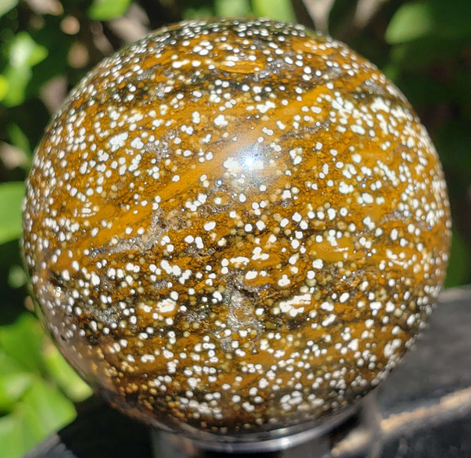 2.1″ Natural 8th Vein Orbicular Ocean Jasper Crystal Sphere Quartz UV Druzy,199g
