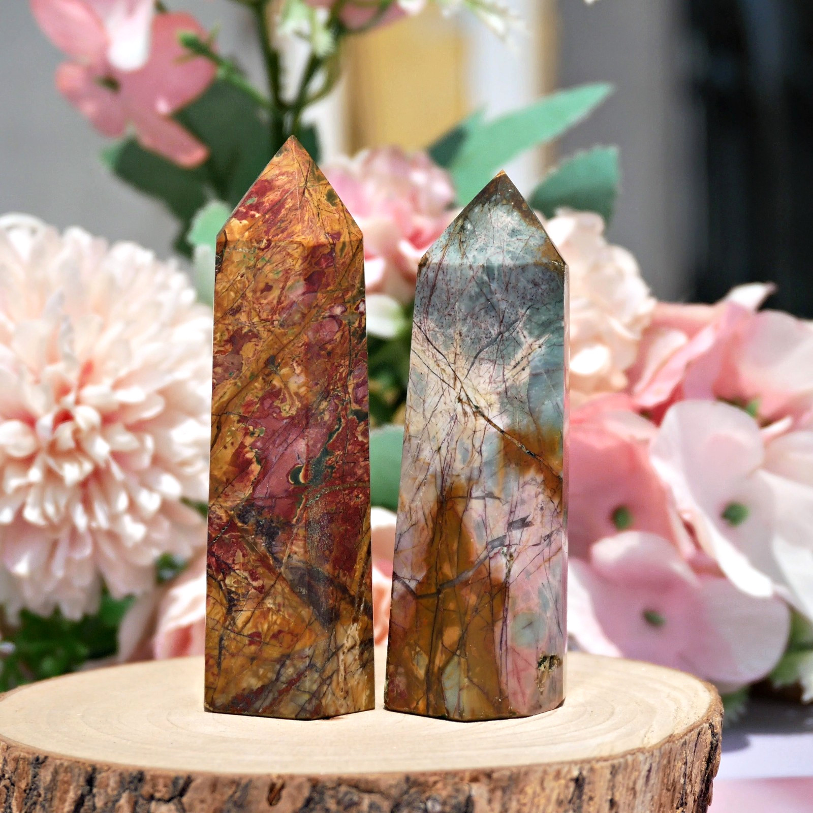 Red Creek Jasper Obelisk Crystal Point 7cm Abstract Art Stone Wand Desk Decor 1P