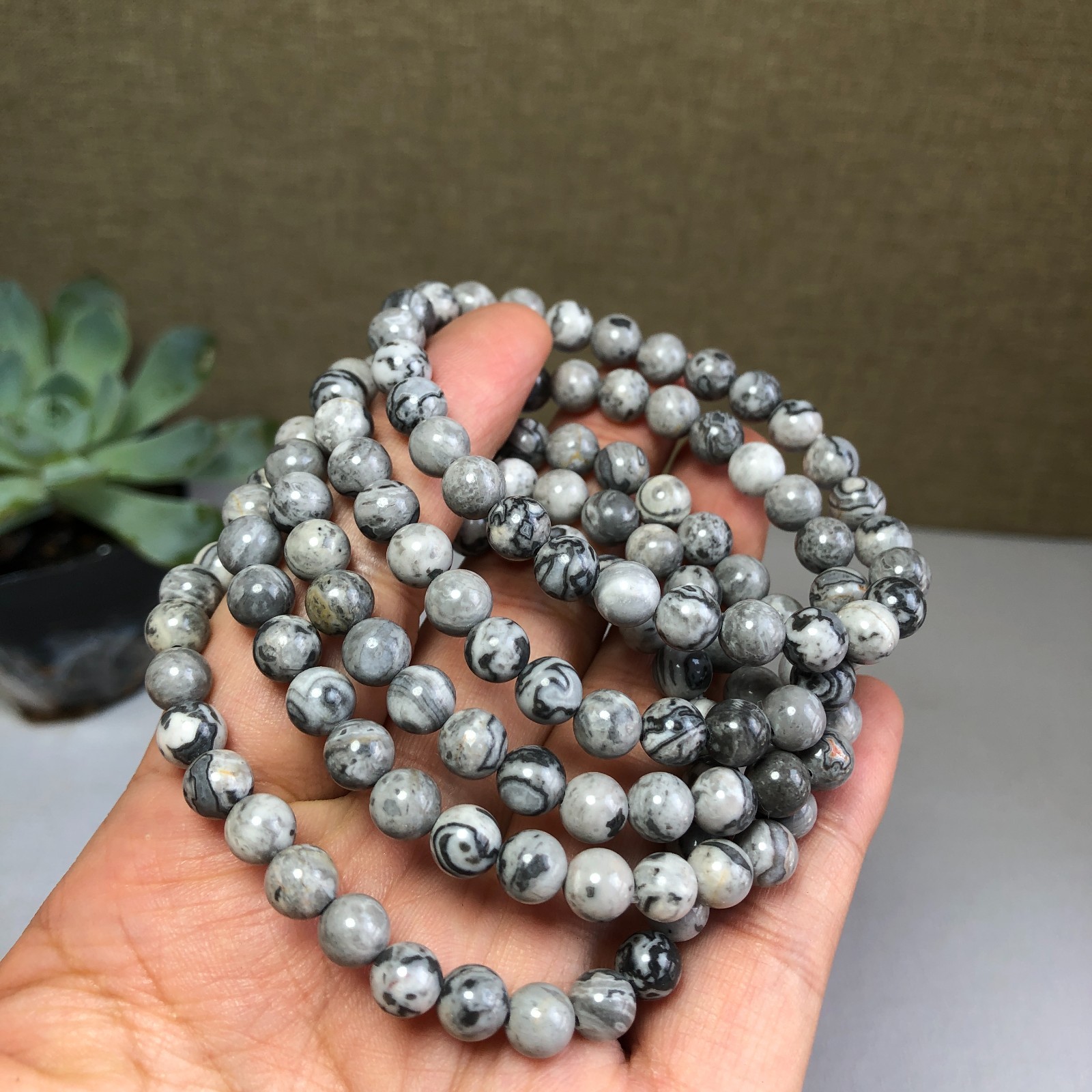 5Pcs Wholesal Natural Picasso Stone bracelets Crystal ball sphere 6mm
