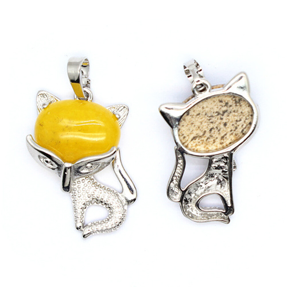 Natural Mini Chakra Fox Animal Pendant Crystal Stone Quartz Necklace Jewelry New