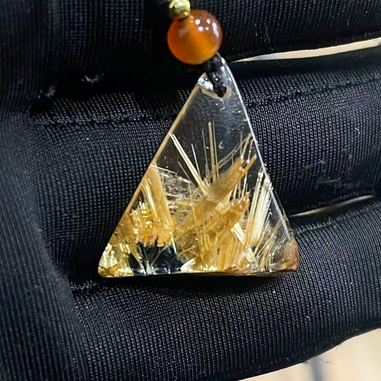 9.0g Natural Gold Hair Rutilated Quartz Crystal Pendant Reiki Healing Gift