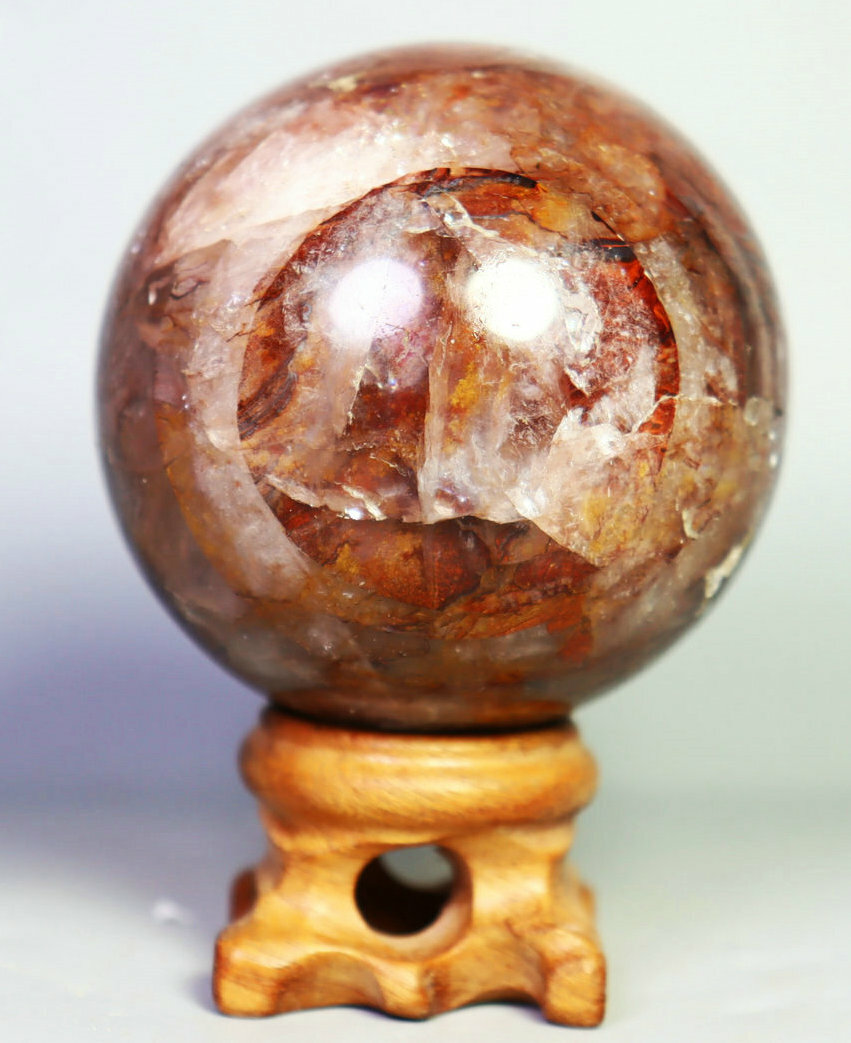 242g Natural Red FIRE QUARTZ Hematoid Polished Sphere Ball Stone Healing / Stand