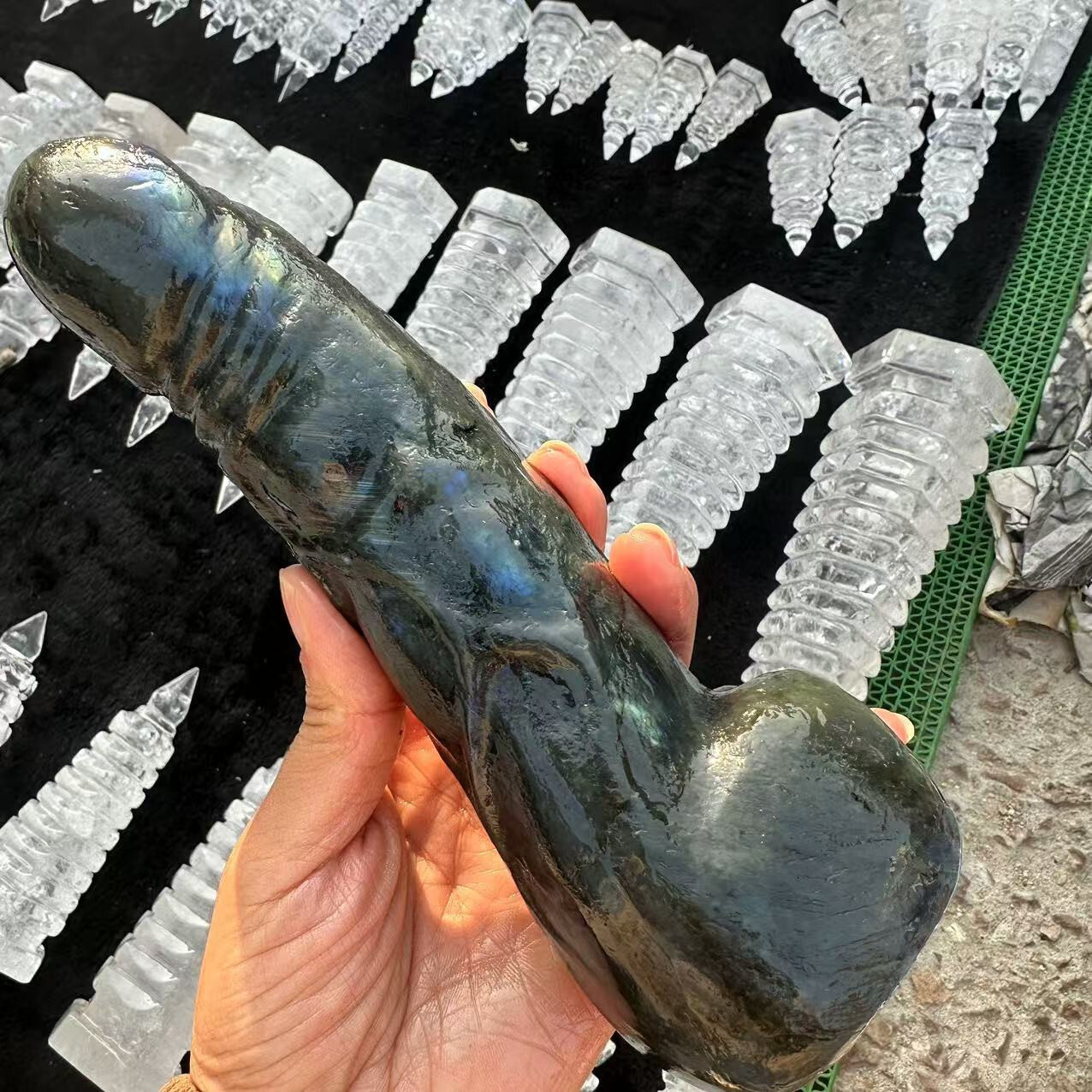 20mm Natural labradorite Carved Penis Skull Crystal Reiki Healing gift
