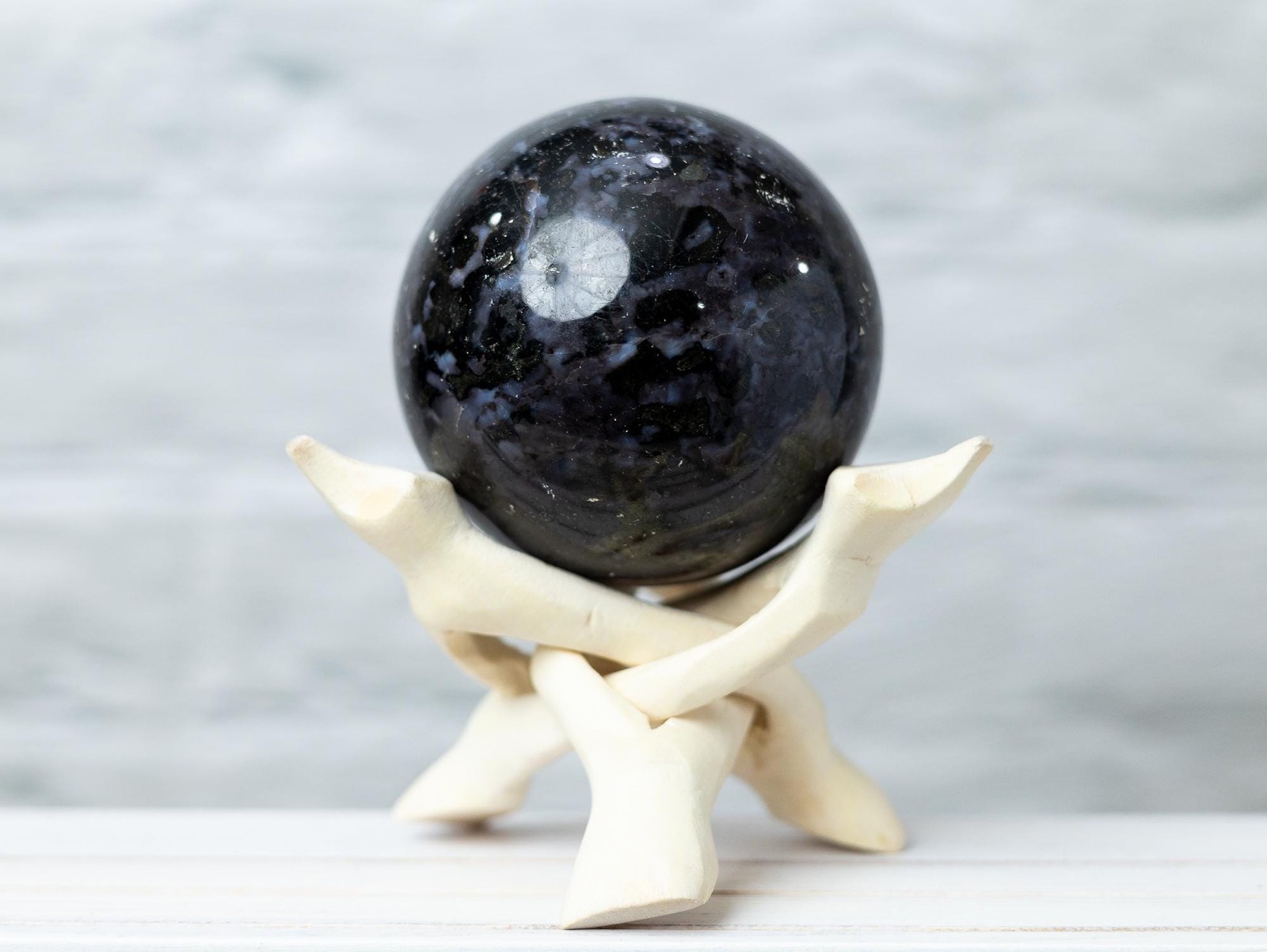 Indigo Gabbro Sphere with Stand Polished Crystal Ball Natural Stone Gift