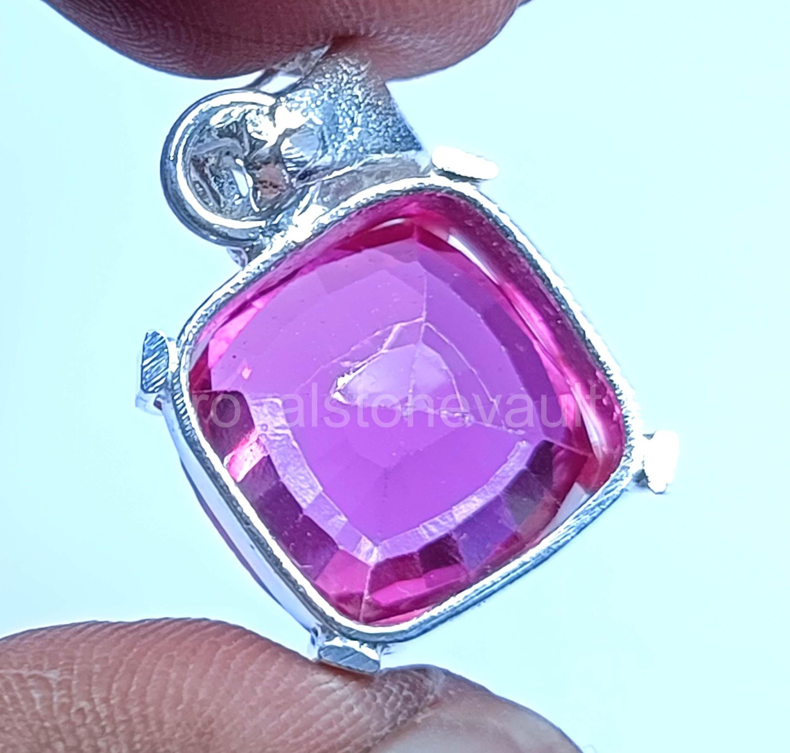 29.10 Ct Natural Pink Ruby Pendant Cushion Shape 925 Silver IGL Certified 5JOY