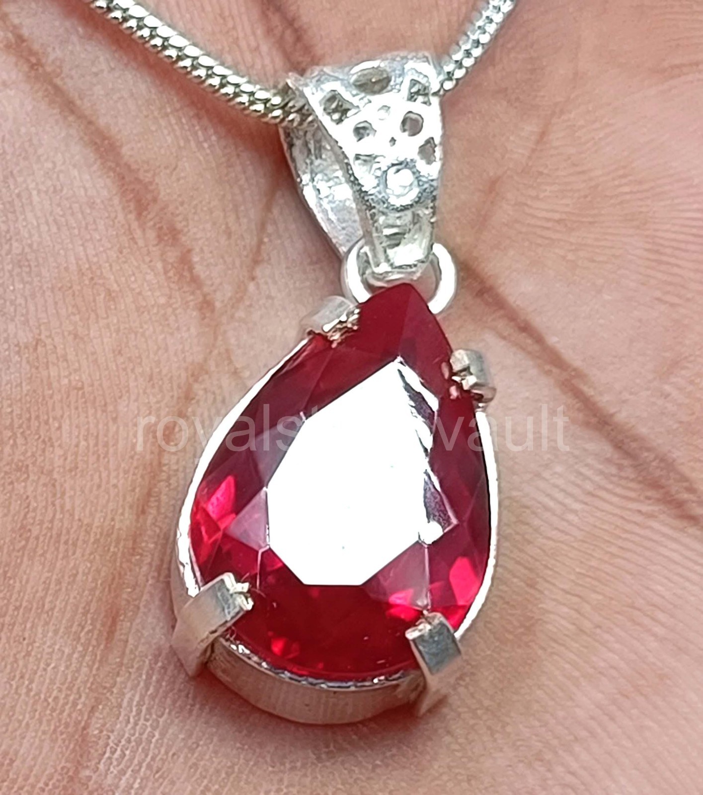 IGL 29.70 Ct Pear Cut Natural Red Ruby Pendant 925 Solid Silver – 5JOY