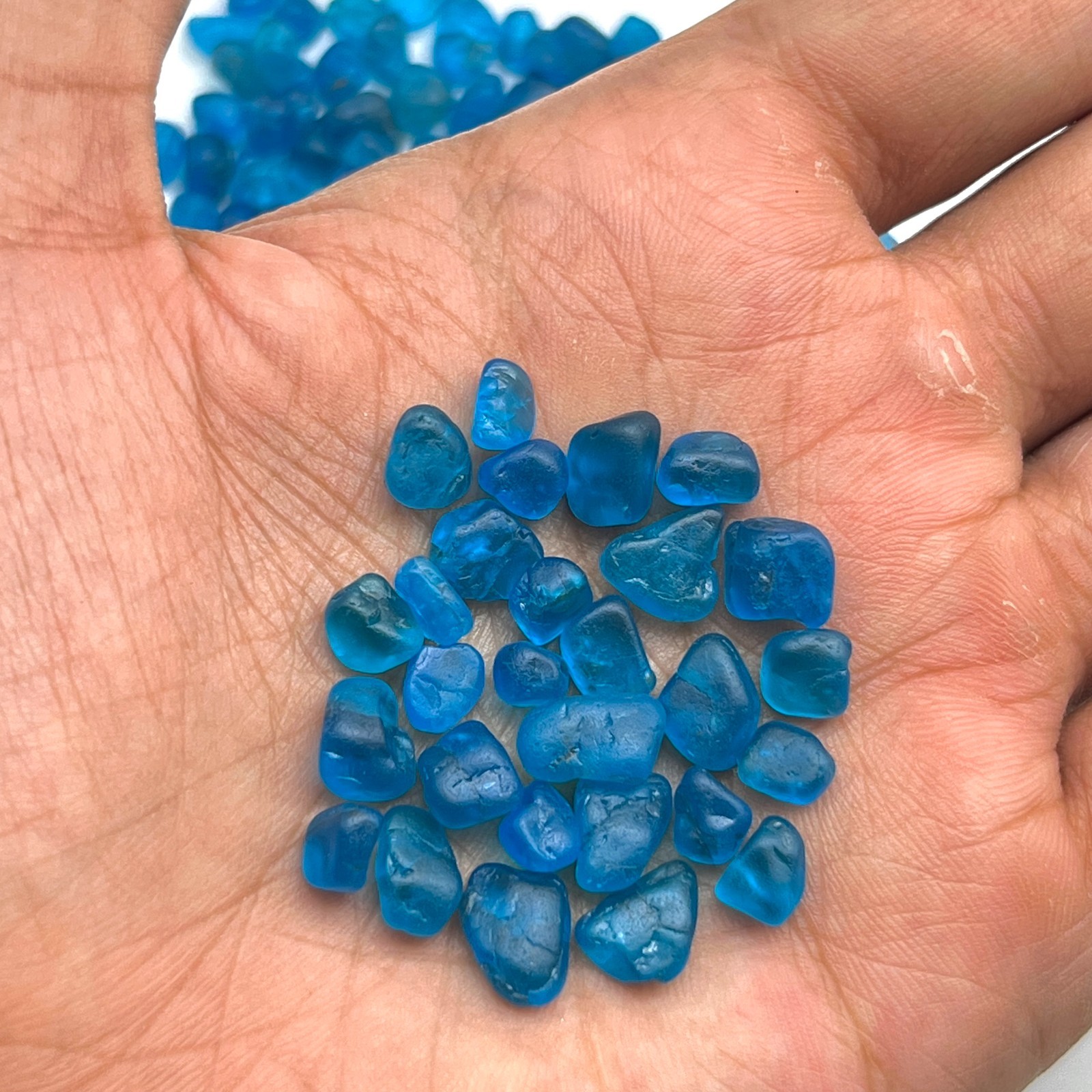 50 Pieces Natural Neon Blue Apatite Rough – 6-8 mm Raw Gemstone Crystals