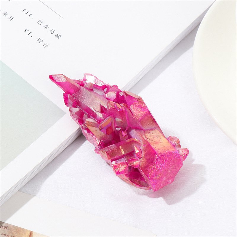 50g Natural Aura Red Titanium Geode Quartz Crystal Cluster Rough Gemstone Reiki