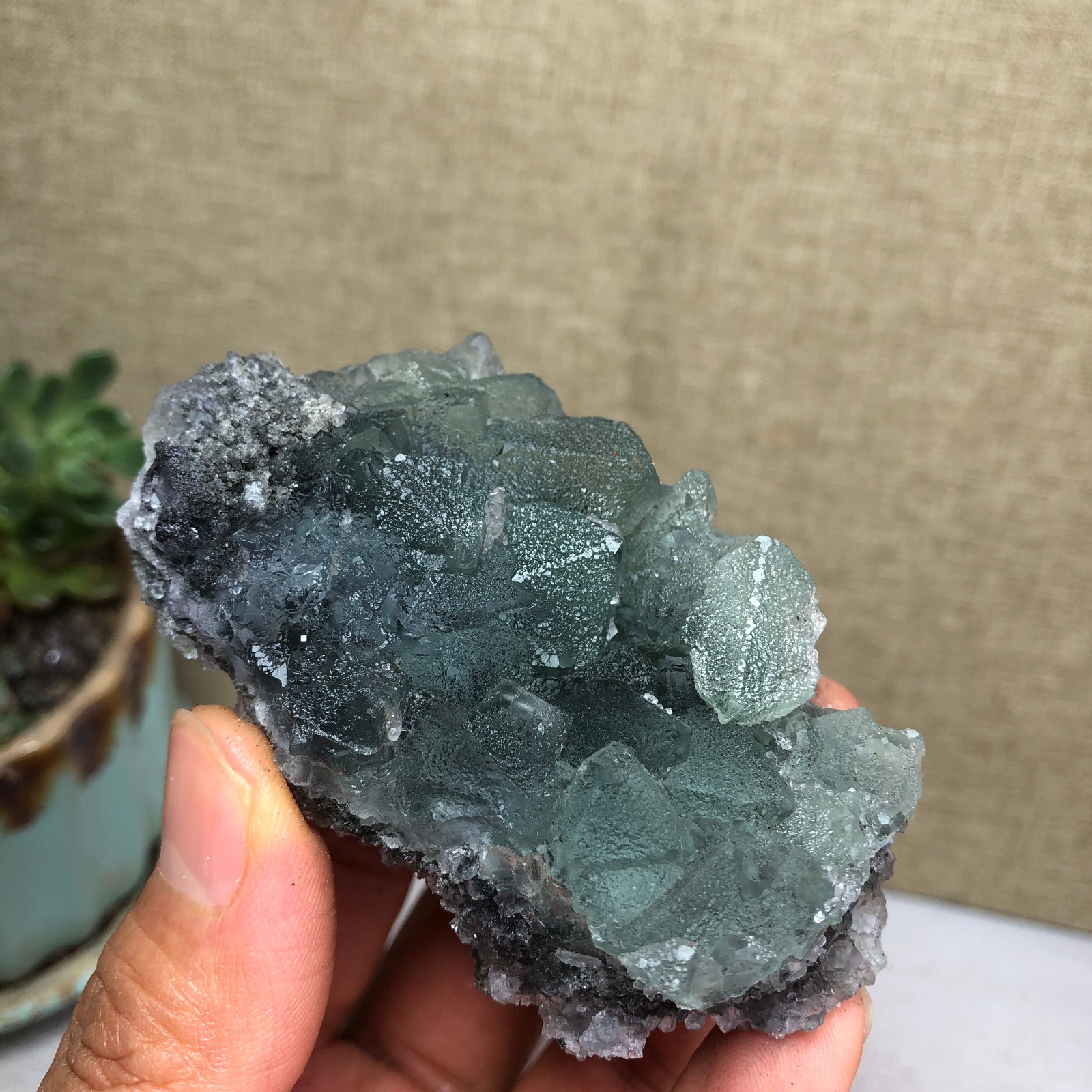 122g NATURAL Green Cubic FLUORITE Crystal Cluster Mineral Specimen A4738